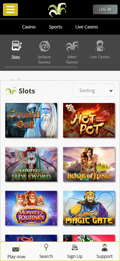 Joker Casino games view accessed through a mobile browser