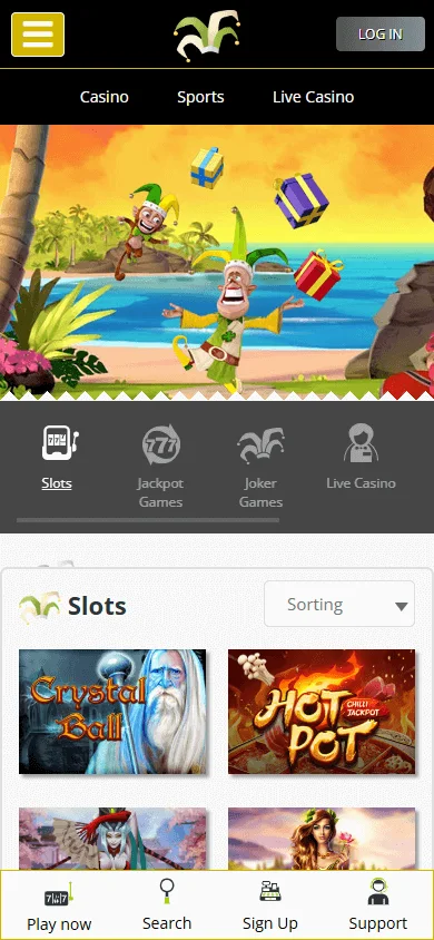 Joker Casino home view accessed through a mobile browser